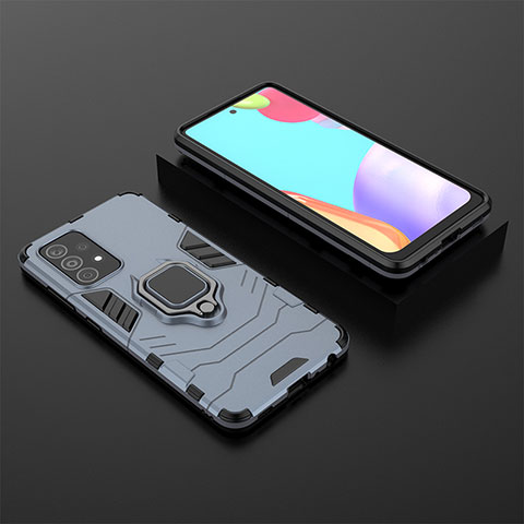 Coque Contour Silicone et Plastique Housse Etui Mat avec Magnetique Support Bague Anneau pour Samsung Galaxy A52s 5G Bleu