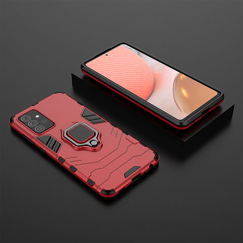 Coque Contour Silicone et Plastique Housse Etui Mat avec Magnetique Support Bague Anneau pour Samsung Galaxy A72 4G Rouge