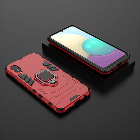 Coque Contour Silicone et Plastique Housse Etui Mat avec Magnetique Support Bague Anneau pour Samsung Galaxy M02 Rouge