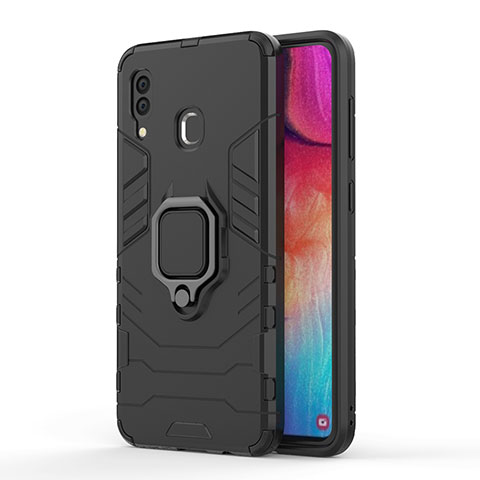 Coque Contour Silicone et Plastique Housse Etui Mat avec Magnetique Support Bague Anneau pour Samsung Galaxy M10S Noir