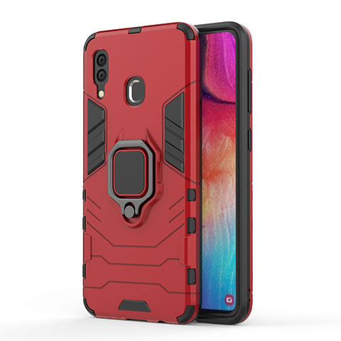 Coque Contour Silicone et Plastique Housse Etui Mat avec Magnetique Support Bague Anneau pour Samsung Galaxy M10S Rouge