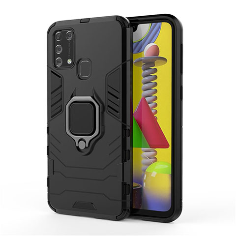 Coque Contour Silicone et Plastique Housse Etui Mat avec Magnetique Support Bague Anneau pour Samsung Galaxy M31 Noir