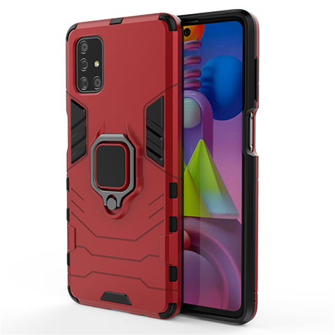 Coque Contour Silicone et Plastique Housse Etui Mat avec Magnetique Support Bague Anneau pour Samsung Galaxy M51 Rouge