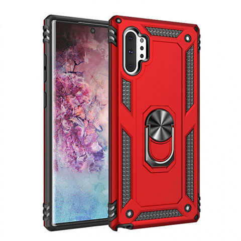 Coque Contour Silicone et Plastique Housse Etui Mat avec Magnetique Support Bague Anneau pour Samsung Galaxy Note 10 Plus 5G Rouge