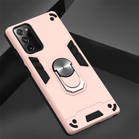 Coque Contour Silicone et Plastique Housse Etui Mat avec Magnetique Support Bague Anneau pour Samsung Galaxy Note 20 5G Rose