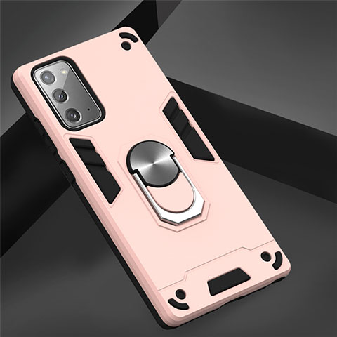 Coque Contour Silicone et Plastique Housse Etui Mat avec Magnetique Support Bague Anneau pour Samsung Galaxy Note 20 Plus 5G Rose