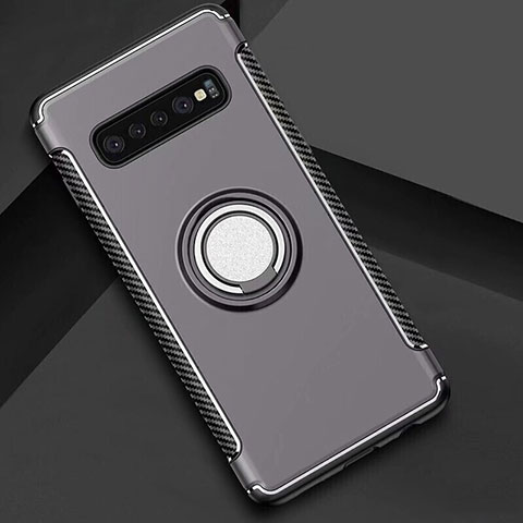 Coque Contour Silicone et Plastique Housse Etui Mat avec Magnetique Support Bague Anneau pour Samsung Galaxy S10 5G Gris Fonce