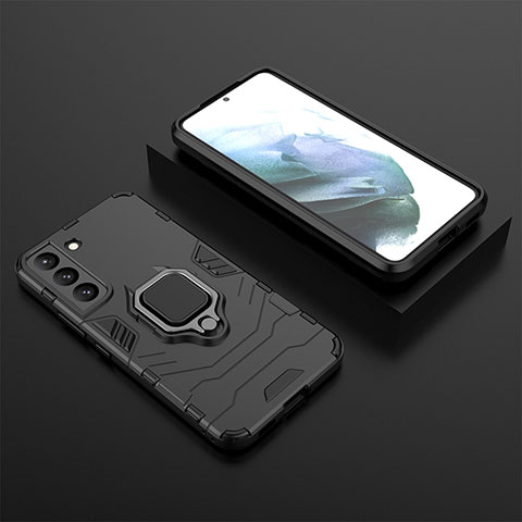 Coque Contour Silicone et Plastique Housse Etui Mat avec Magnetique Support Bague Anneau pour Samsung Galaxy S21 5G Noir