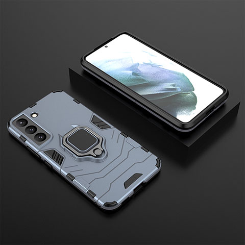 Coque Contour Silicone et Plastique Housse Etui Mat avec Magnetique Support Bague Anneau pour Samsung Galaxy S21 FE 5G Bleu