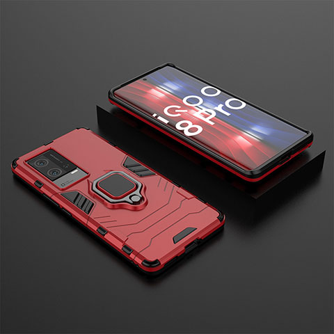 Coque Contour Silicone et Plastique Housse Etui Mat avec Magnetique Support Bague Anneau pour Vivo iQOO 8 Pro 5G Rouge