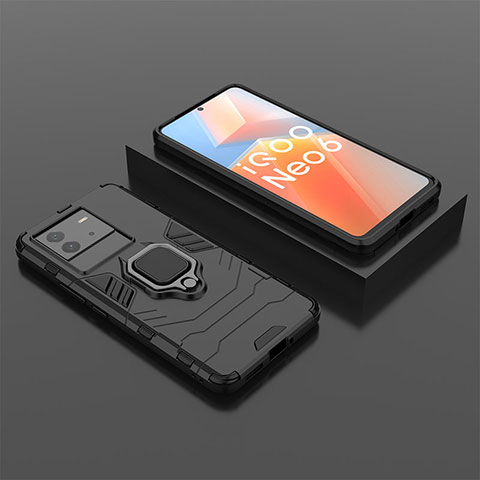 Coque Contour Silicone et Plastique Housse Etui Mat avec Magnetique Support Bague Anneau pour Vivo iQOO Neo6 SE 5G Noir