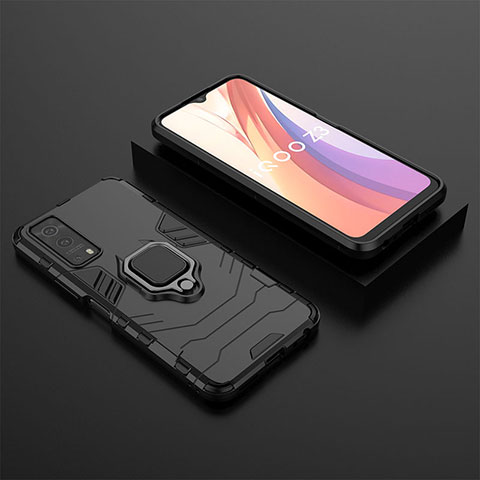 Coque Contour Silicone et Plastique Housse Etui Mat avec Magnetique Support Bague Anneau pour Vivo iQOO Z3 5G Noir