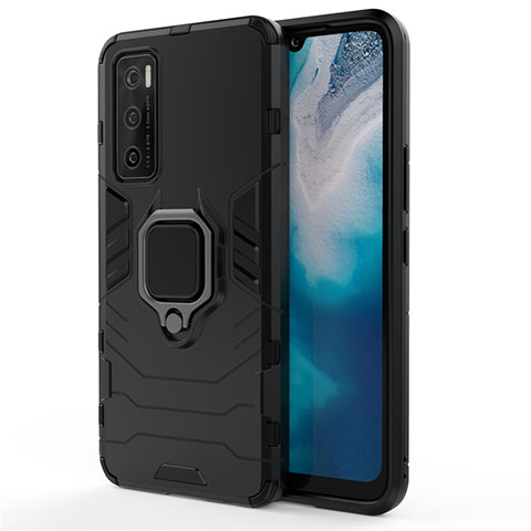 Coque Contour Silicone et Plastique Housse Etui Mat avec Magnetique Support Bague Anneau pour Vivo Y70 (2020) Noir