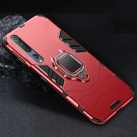 Coque Contour Silicone et Plastique Housse Etui Mat avec Magnetique Support Bague Anneau pour Xiaomi Mi 10 Rouge