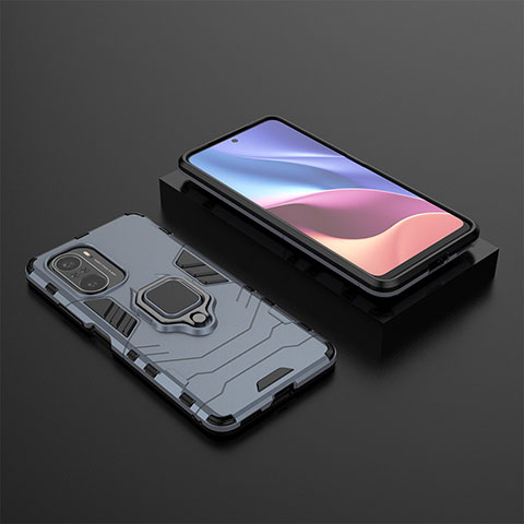 Coque Contour Silicone et Plastique Housse Etui Mat avec Magnetique Support Bague Anneau pour Xiaomi Mi 11X Pro 5G Bleu