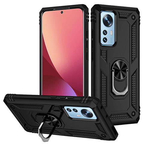 Coque Contour Silicone et Plastique Housse Etui Mat avec Magnetique Support Bague Anneau pour Xiaomi Mi 12 Pro 5G Noir