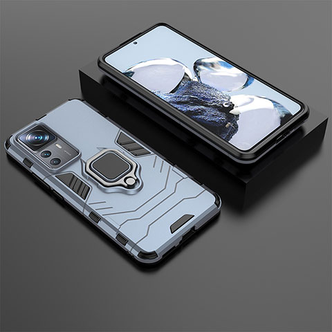 Coque Contour Silicone et Plastique Housse Etui Mat avec Magnetique Support Bague Anneau pour Xiaomi Mi 12T 5G Bleu