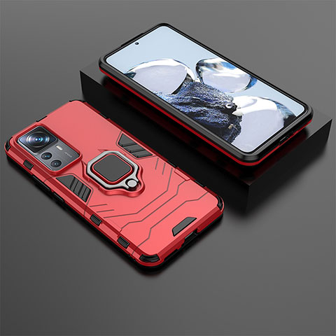 Coque Contour Silicone et Plastique Housse Etui Mat avec Magnetique Support Bague Anneau pour Xiaomi Mi 12T 5G Rouge