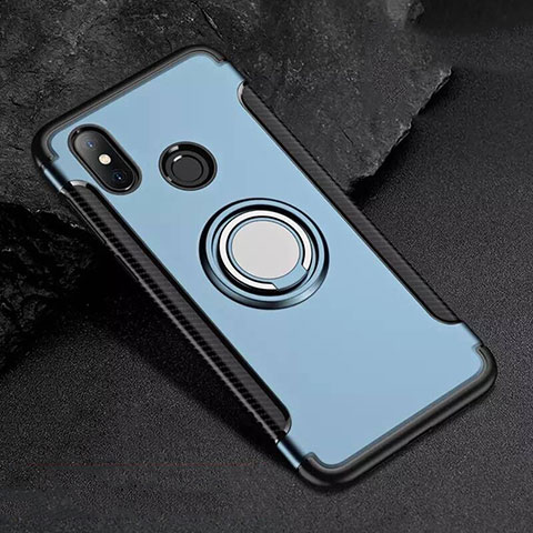 Coque Contour Silicone et Plastique Housse Etui Mat avec Magnetique Support Bague Anneau pour Xiaomi Mi 8 Bleu