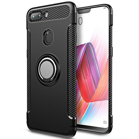 Coque Contour Silicone et Plastique Housse Etui Mat avec Magnetique Support Bague Anneau pour Xiaomi Mi 8 Lite Noir