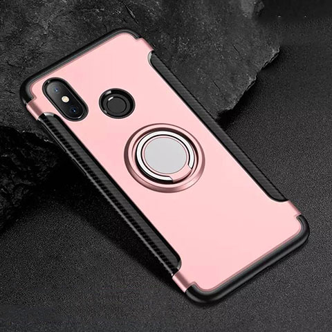 Coque Contour Silicone et Plastique Housse Etui Mat avec Magnetique Support Bague Anneau pour Xiaomi Mi 8 Or Rose