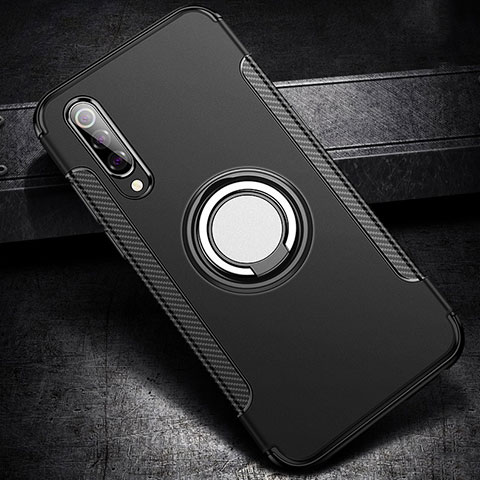 Coque Contour Silicone et Plastique Housse Etui Mat avec Magnetique Support Bague Anneau pour Xiaomi Mi 9 Lite Noir