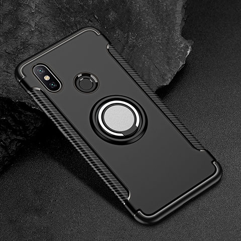 Coque Contour Silicone et Plastique Housse Etui Mat avec Magnetique Support Bague Anneau pour Xiaomi Mi Max 3 Noir