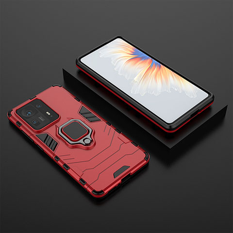 Coque Contour Silicone et Plastique Housse Etui Mat avec Magnetique Support Bague Anneau pour Xiaomi Mi Mix 4 5G Rouge