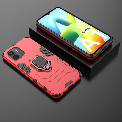 Coque Contour Silicone et Plastique Housse Etui Mat avec Magnetique Support Bague Anneau pour Xiaomi Poco C50 Rouge