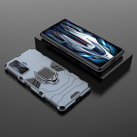 Coque Contour Silicone et Plastique Housse Etui Mat avec Magnetique Support Bague Anneau pour Xiaomi Poco F4 GT 5G Bleu