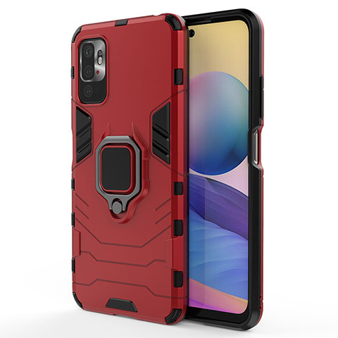 Coque Contour Silicone et Plastique Housse Etui Mat avec Magnetique Support Bague Anneau pour Xiaomi POCO M3 Pro 5G Rouge