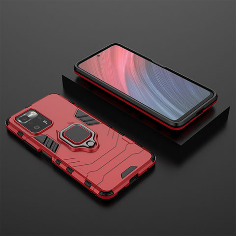 Coque Contour Silicone et Plastique Housse Etui Mat avec Magnetique Support Bague Anneau pour Xiaomi Poco X3 GT 5G Rouge