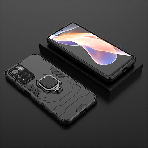 Coque Contour Silicone et Plastique Housse Etui Mat avec Magnetique Support Bague Anneau pour Xiaomi Poco X4 NFC Noir