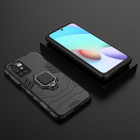 Coque Contour Silicone et Plastique Housse Etui Mat avec Magnetique Support Bague Anneau pour Xiaomi Redmi 10 (2022) Noir