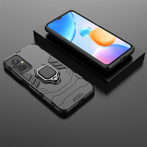 Coque Contour Silicone et Plastique Housse Etui Mat avec Magnetique Support Bague Anneau pour Xiaomi Redmi 11 Prime 4G Noir