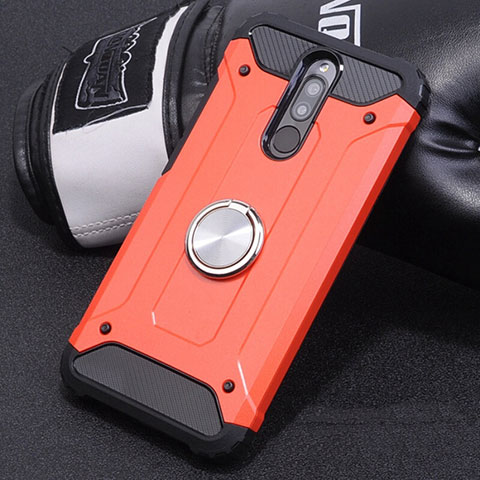 Coque Contour Silicone et Plastique Housse Etui Mat avec Magnetique Support Bague Anneau pour Xiaomi Redmi 8 Rouge