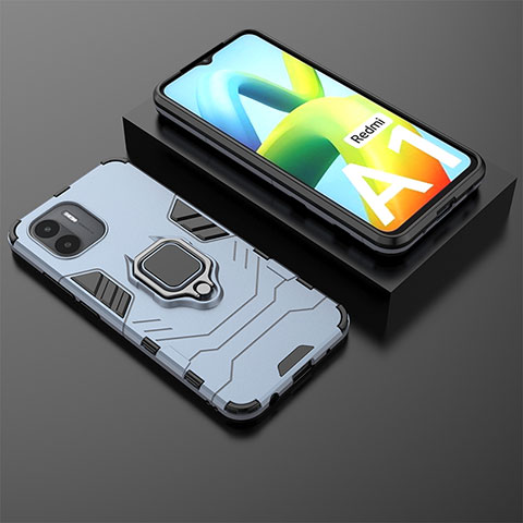 Coque Contour Silicone et Plastique Housse Etui Mat avec Magnetique Support Bague Anneau pour Xiaomi Redmi A2 Bleu