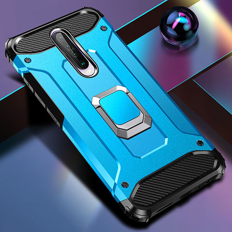 Coque Contour Silicone et Plastique Housse Etui Mat avec Magnetique Support Bague Anneau pour Xiaomi Redmi K30 4G Bleu Ciel