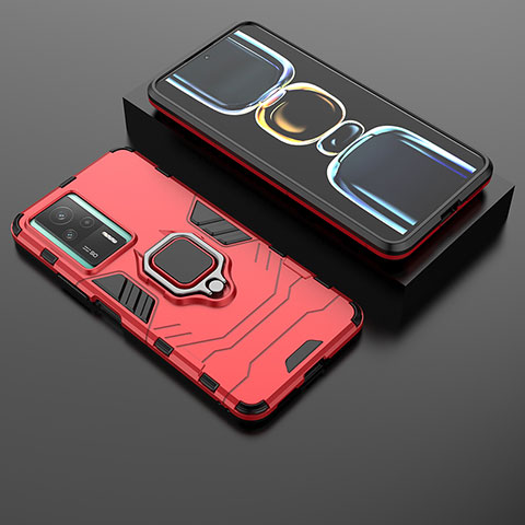 Coque Contour Silicone et Plastique Housse Etui Mat avec Magnetique Support Bague Anneau pour Xiaomi Redmi K60E 5G Rouge