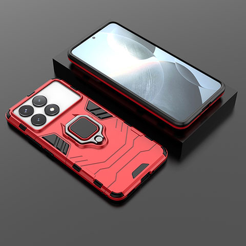 Coque Contour Silicone et Plastique Housse Etui Mat avec Magnetique Support Bague Anneau pour Xiaomi Redmi K70 Pro 5G Rouge