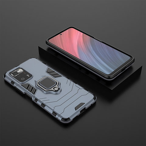 Coque Contour Silicone et Plastique Housse Etui Mat avec Magnetique Support Bague Anneau pour Xiaomi Redmi Note 10 Pro 5G Bleu