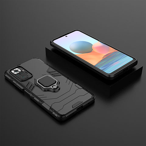 Coque Contour Silicone et Plastique Housse Etui Mat avec Magnetique Support Bague Anneau pour Xiaomi Redmi Note 10 Pro Max Noir