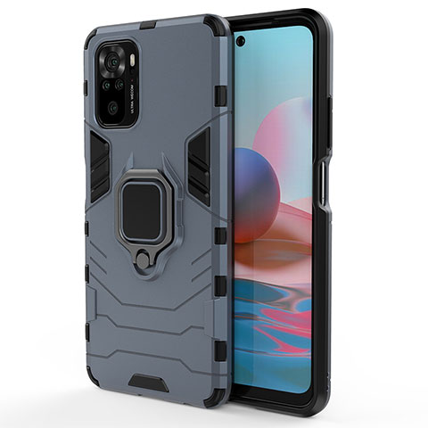 Coque Contour Silicone et Plastique Housse Etui Mat avec Magnetique Support Bague Anneau pour Xiaomi Redmi Note 10S 4G Bleu