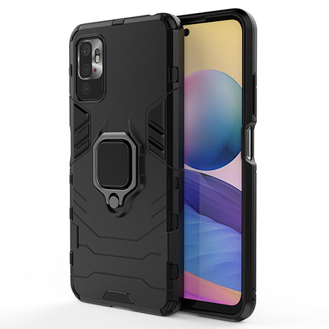 Coque Contour Silicone et Plastique Housse Etui Mat avec Magnetique Support Bague Anneau pour Xiaomi Redmi Note 10T 5G Noir