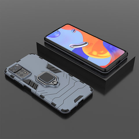 Coque Contour Silicone et Plastique Housse Etui Mat avec Magnetique Support Bague Anneau pour Xiaomi Redmi Note 11 Pro 4G Bleu