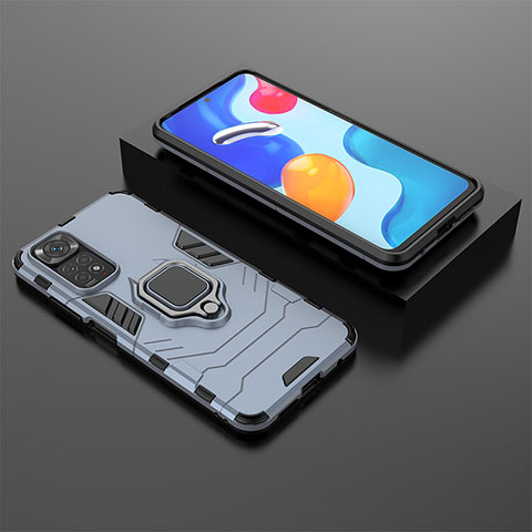 Coque Contour Silicone et Plastique Housse Etui Mat avec Magnetique Support Bague Anneau pour Xiaomi Redmi Note 11S 4G Bleu