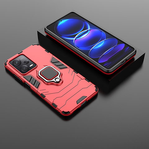 Coque Contour Silicone et Plastique Housse Etui Mat avec Magnetique Support Bague Anneau pour Xiaomi Redmi Note 12 Pro 5G Rouge