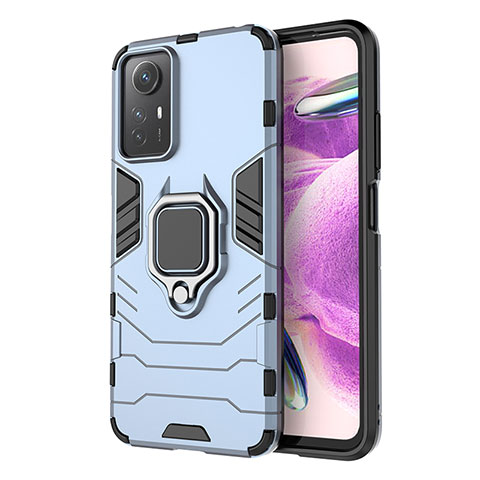 Coque Contour Silicone et Plastique Housse Etui Mat avec Magnetique Support Bague Anneau pour Xiaomi Redmi Note 12S Bleu