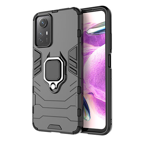 Coque Contour Silicone et Plastique Housse Etui Mat avec Magnetique Support Bague Anneau pour Xiaomi Redmi Note 12S Noir