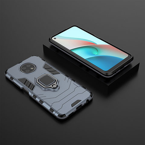 Coque Contour Silicone et Plastique Housse Etui Mat avec Magnetique Support Bague Anneau pour Xiaomi Redmi Note 9 5G Bleu